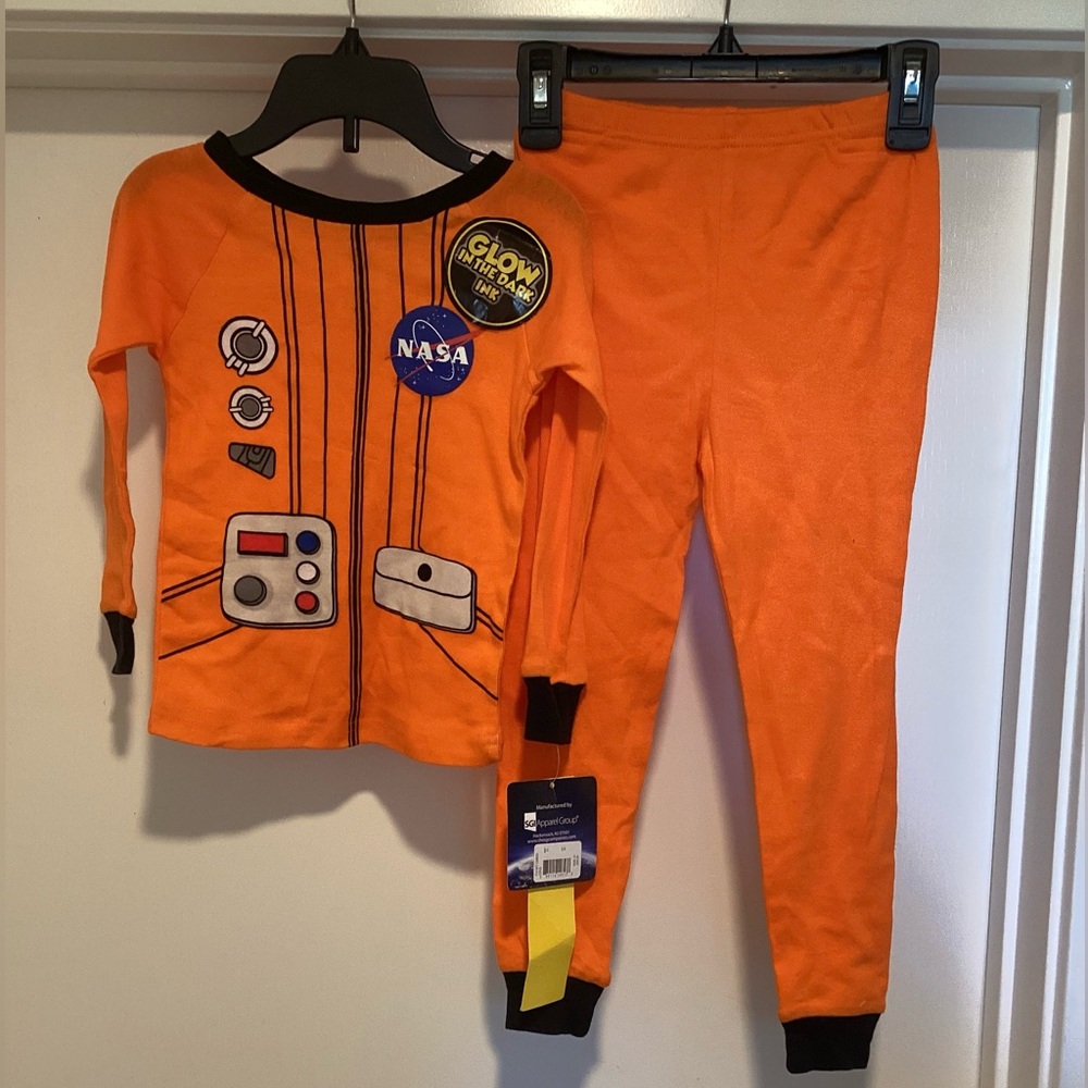 Kids Orange Glow-In-The-Dark Space Pajama Set